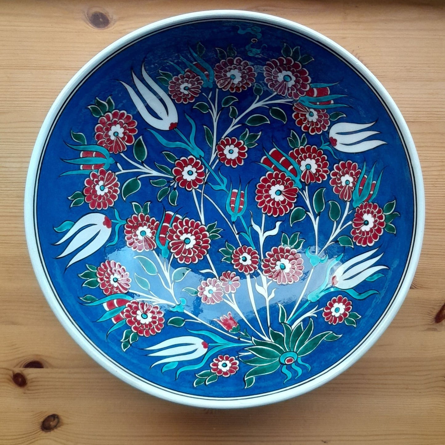 large iznik bowl, cobalt blue colour, Damascus style  floral design