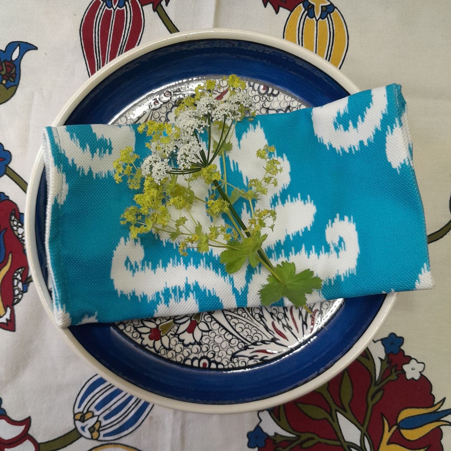 polycotton Turkish napkins, turquoise colour, lotus floral  design