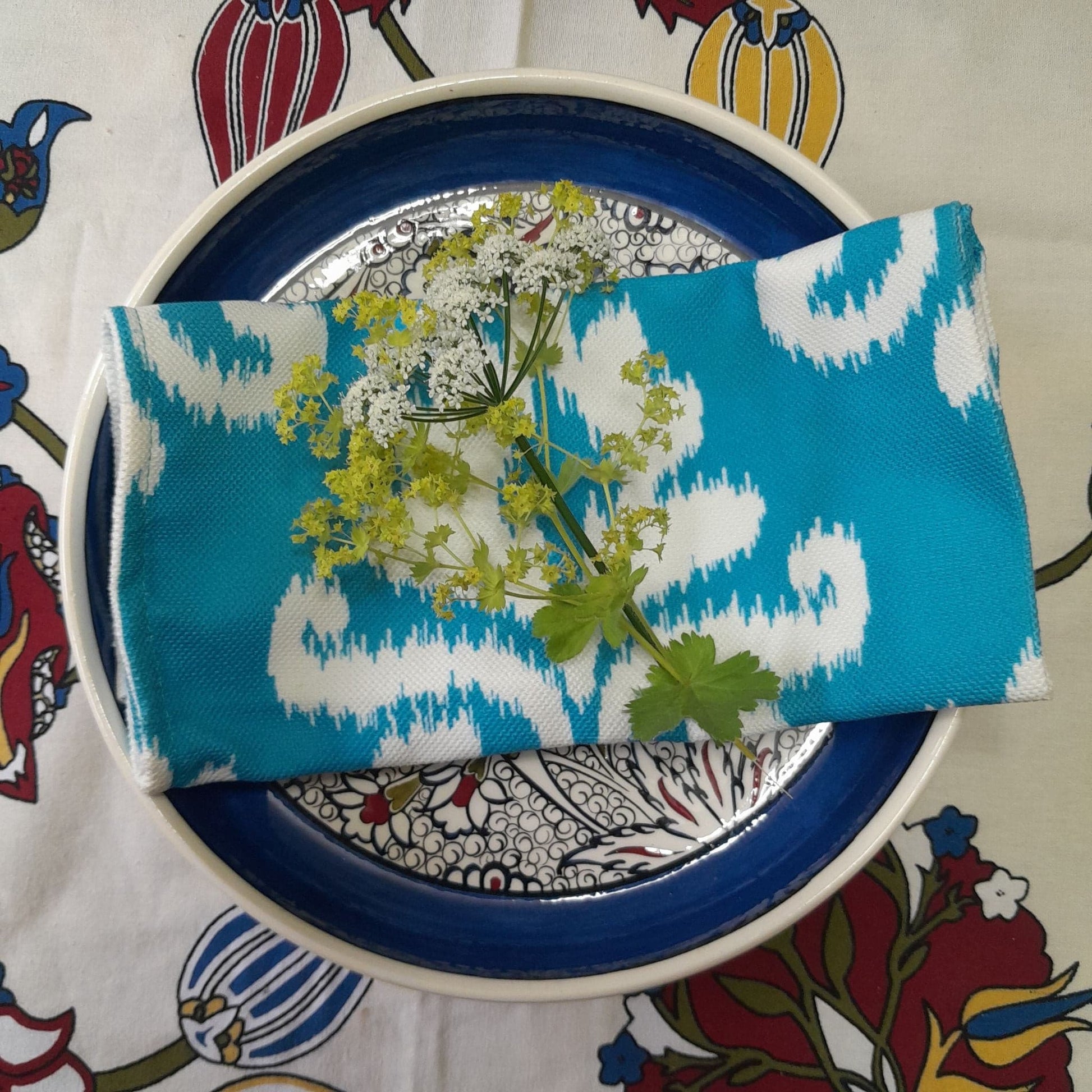 polycotton Turkish napkins, turquoise colour, lotus floral  design